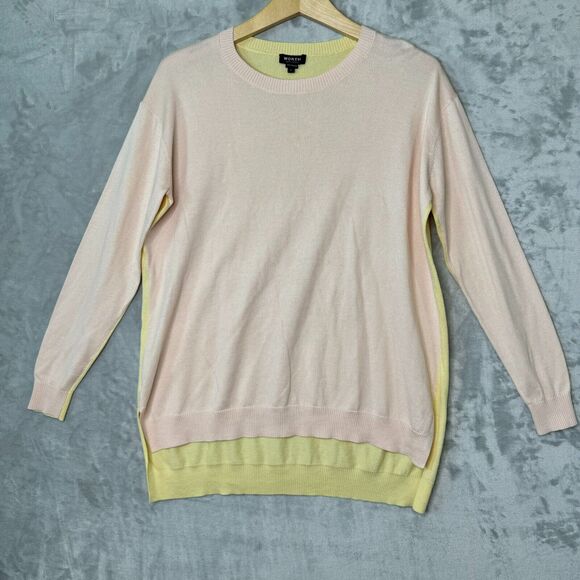 Worth New York Sweater Womens P Blush Yellow Colorblock Silk Cotton Long Sleeve - Picture 10 of 10